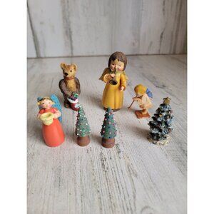 Vintage angel tree bear Figure Set Xmas Decor‎ unique